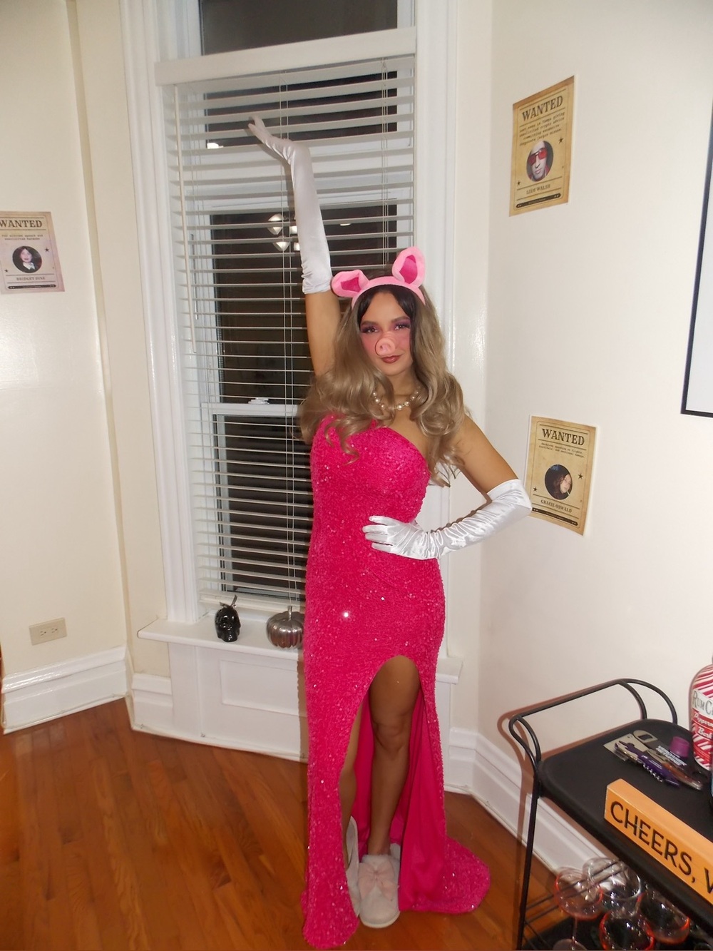Elegant Hot Pink Sequin Evening Dress